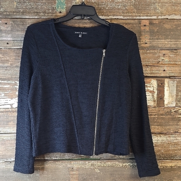 COMO BLACK textured black jacket with stylish zipper detail, Ladies Size XL - Picture 1 of 4